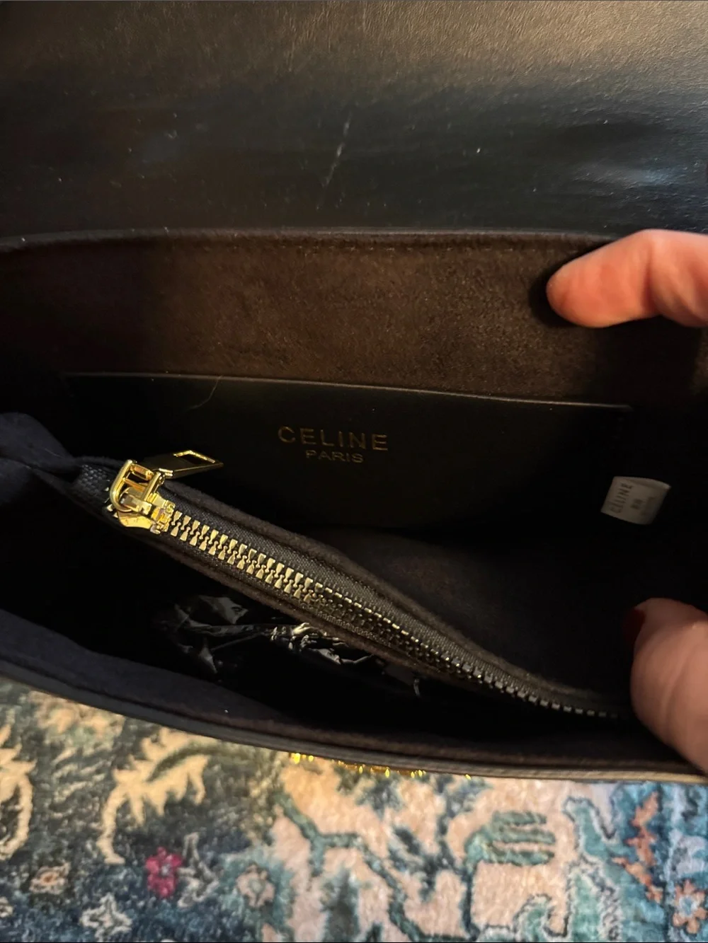 FASHION Black Top-Handle PU Leather Bag with Gold Hardware. Celine faux